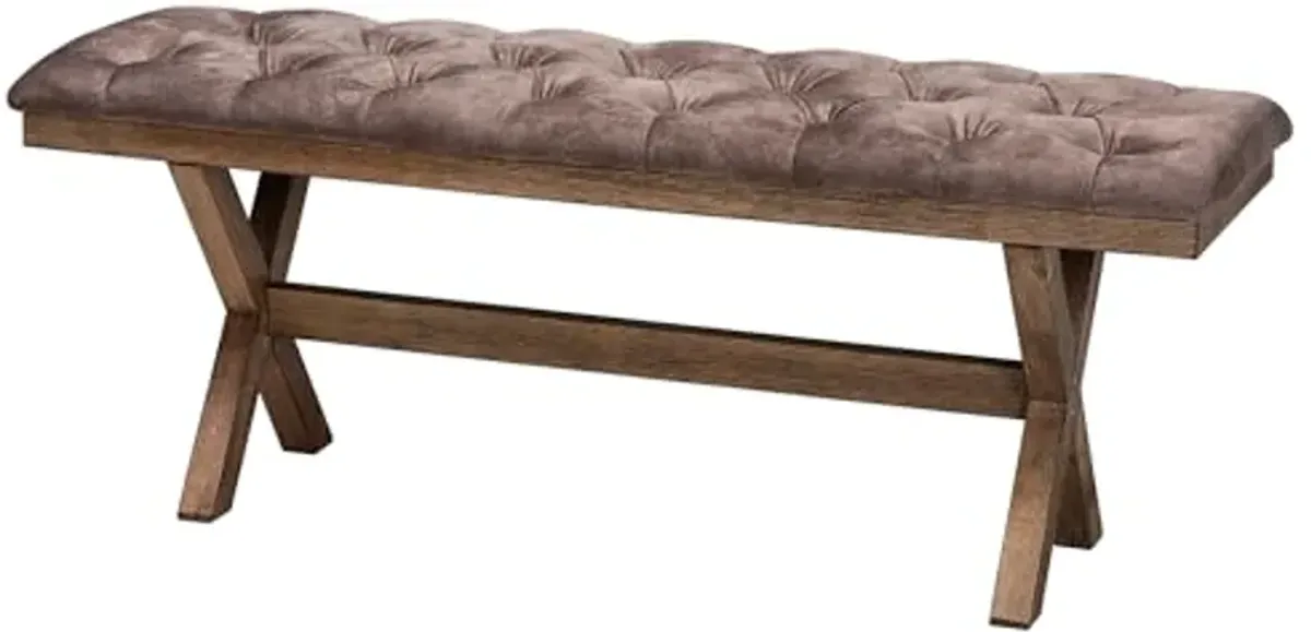 Baxton Studio Cherene Chocolate Velvet Fabric and Dark Brown Wood Bench