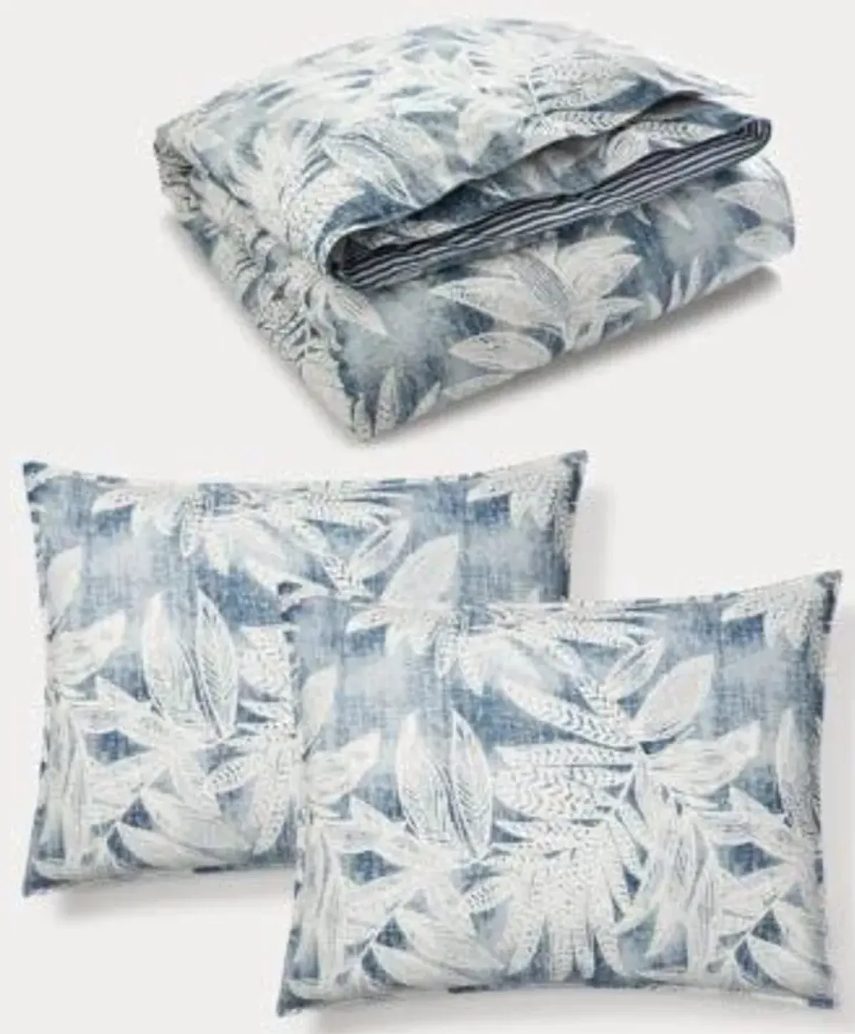 Lauren Ralph Lauren Evan Blue Palm Floral Stripe 3 Pc Full Queen Duvet Cover Set