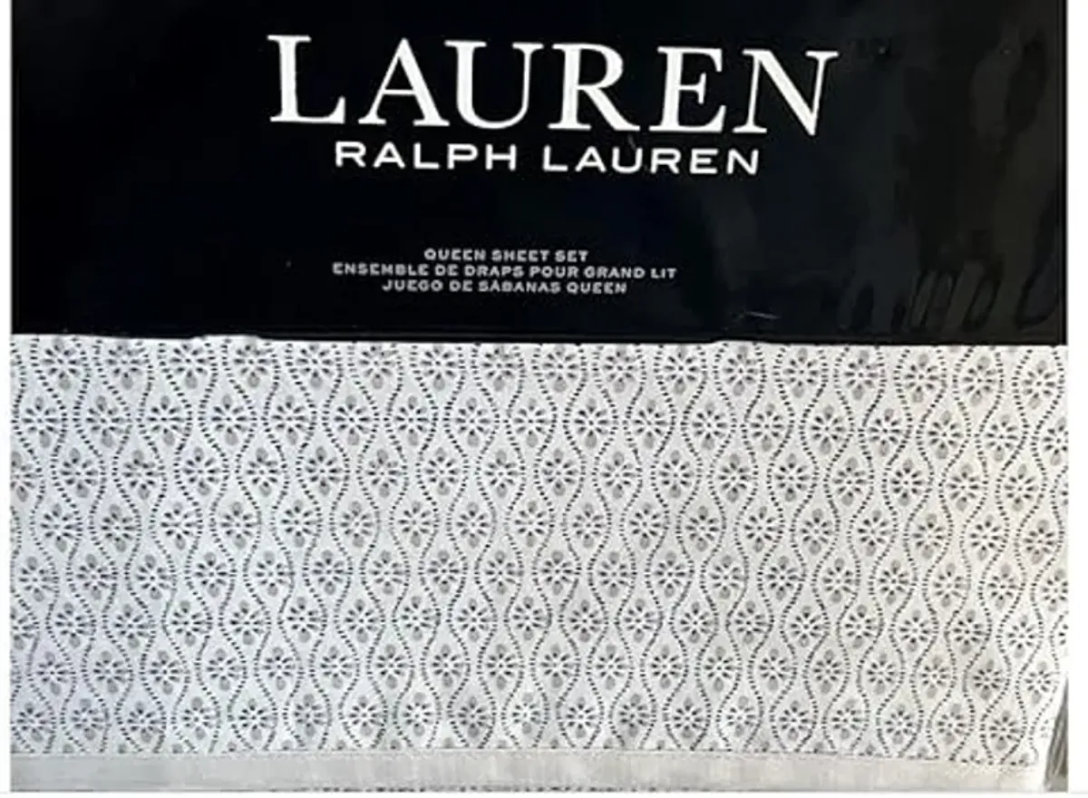 Lauren Ralph Lauren Estella Trellis Grey 4 pc Queen Sheet Set Grey on White