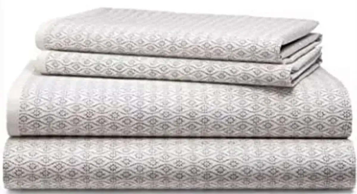 Lauren Ralph Lauren Estella Trellis Grey 4 pc Queen Sheet Set Grey on White