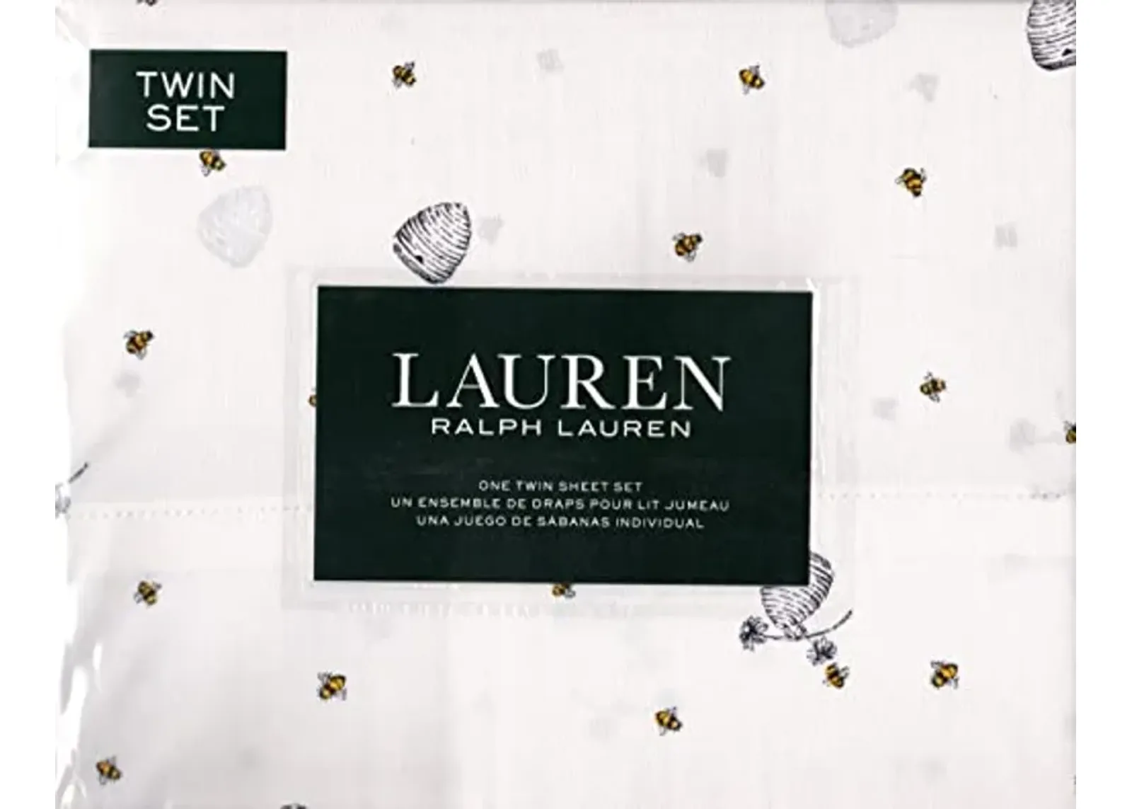 Lauren Ralph Lauren Honeybee Bees Beehive 3 pc Twin Sheet Set Black Gray on White