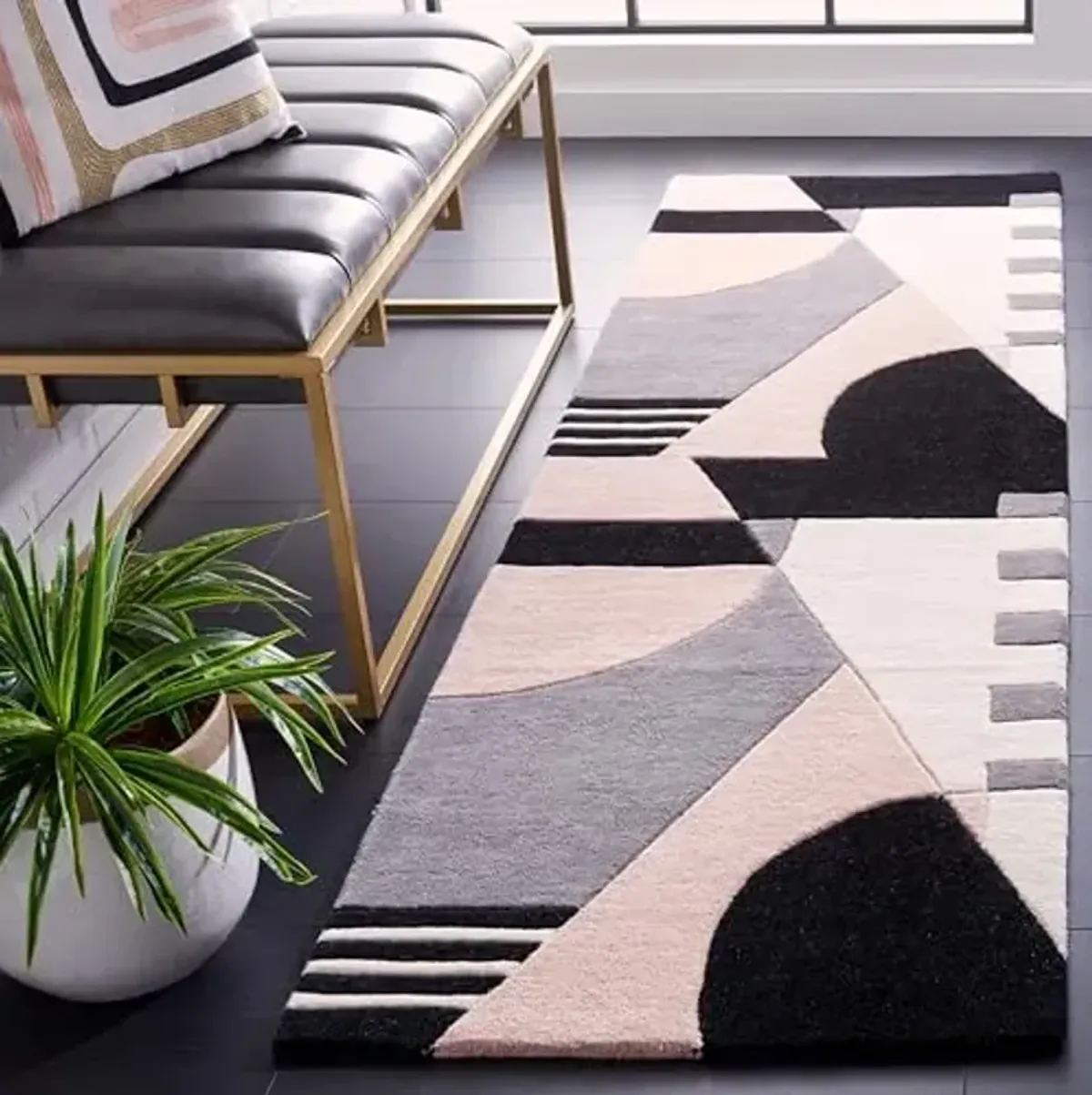 SAFAVIEH Rodeo Drive Collection Runner Rug - 2'3" x 8', Pink & Ivory, Handmade Mid-Century Modern Abstract Wool, Ideal for High Traffic Areas in Living Room, Bedroom (RD863U)