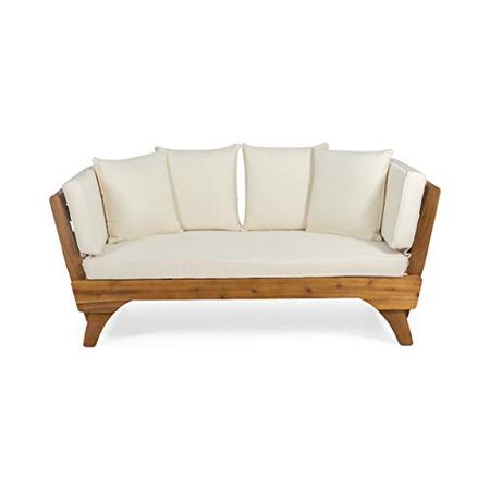 Christopher Knight Home Patrick Outdoor Acacia Wood Expandable Daybed with Water Resistant Cushions, Teak & Timothy Outdoor Acacia Wood Coffee Table, Teak Finish