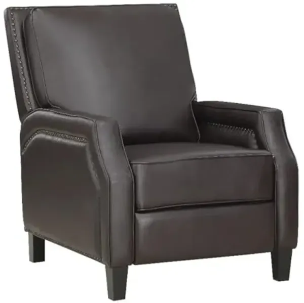 Lexicon Berenson Faux Leather Upholstered Push Back Recliner in Dark Brown Color