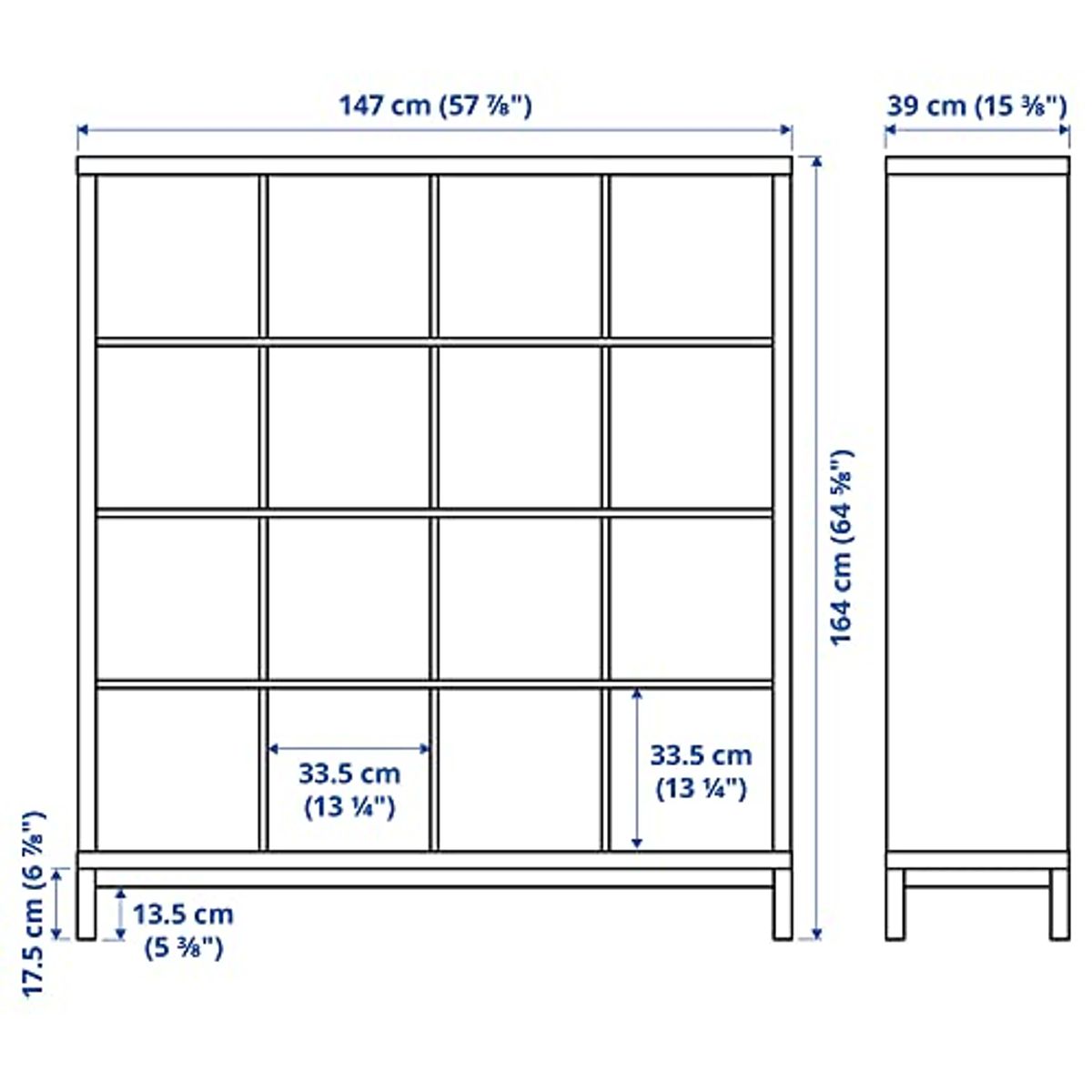 IKEA KALLAX shelving unit with underframe, 147x164 cm, white/black