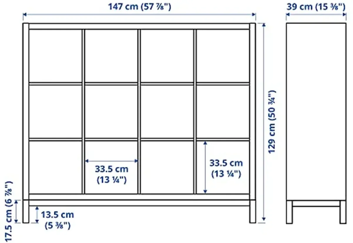 IKEA KALLAX shelving unit with underframe, 147x129 cm, white stained oak effect/black