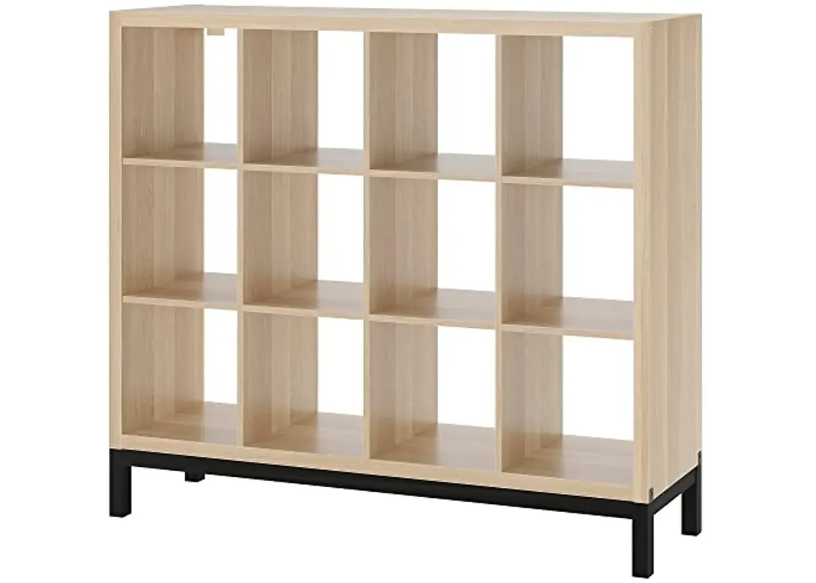 IKEA KALLAX shelving unit with underframe, 147x129 cm, white stained oak effect/black