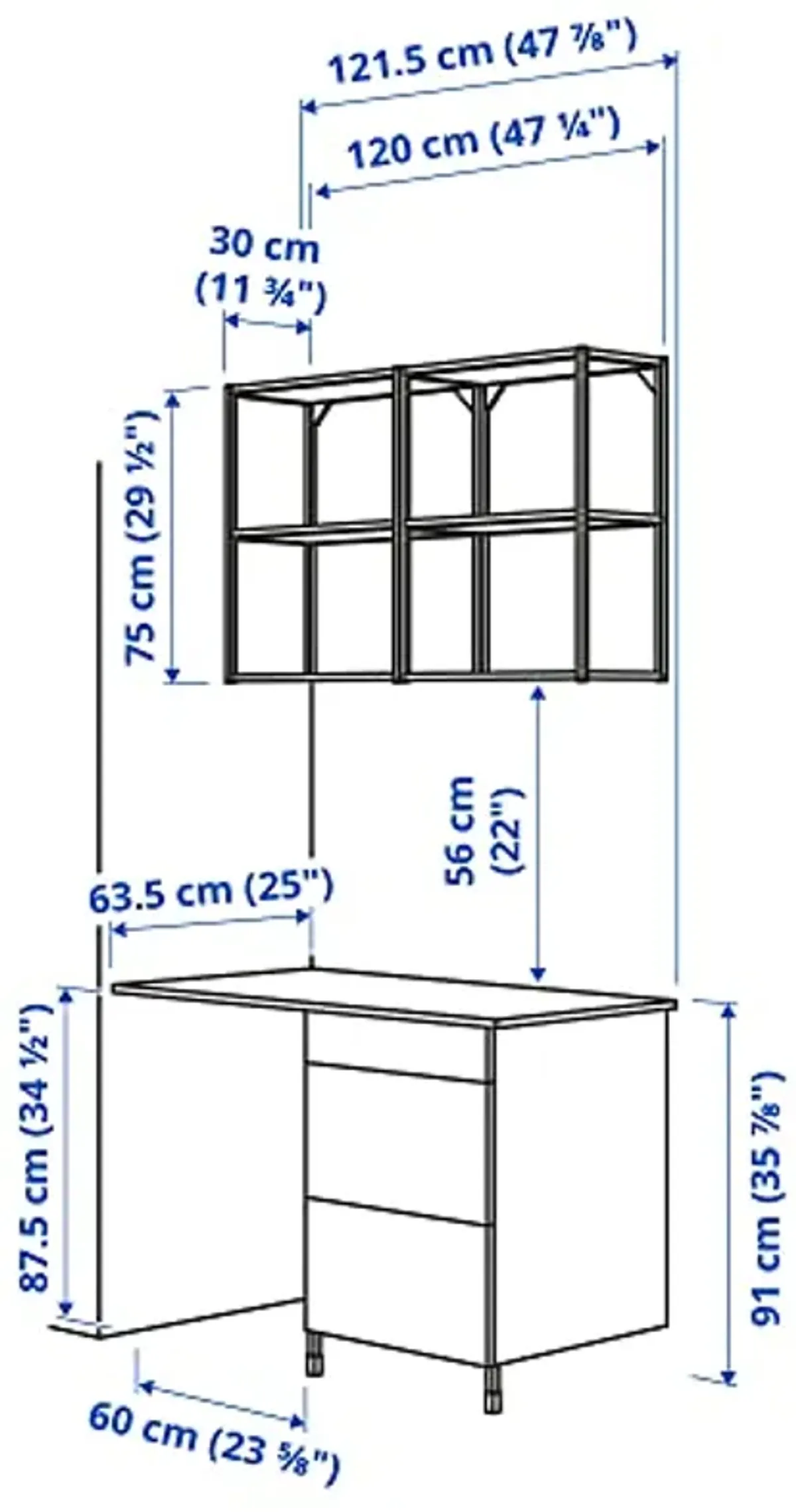 IKEA ENHET storage combination, 121.5x63.5x222 cm, white/grey frame