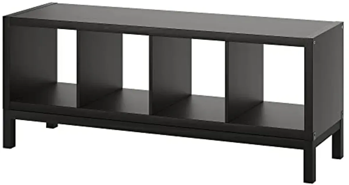 IKEA KALLAX shelving unit with underframe, 147x59 cm, black-brown/black