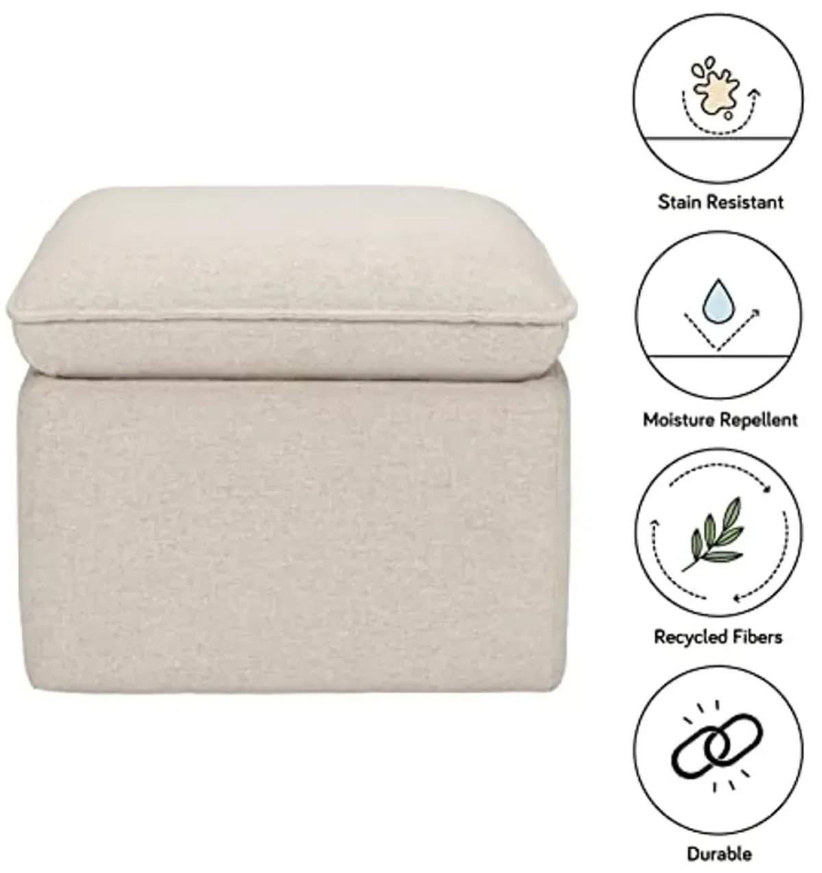 Babyletto Cali Storage Ottoman in Performance Beach Eco-Weave, Water Repellent & Stain Resistant, Greenguard Gold Certified and CertiPUR-US® Certified