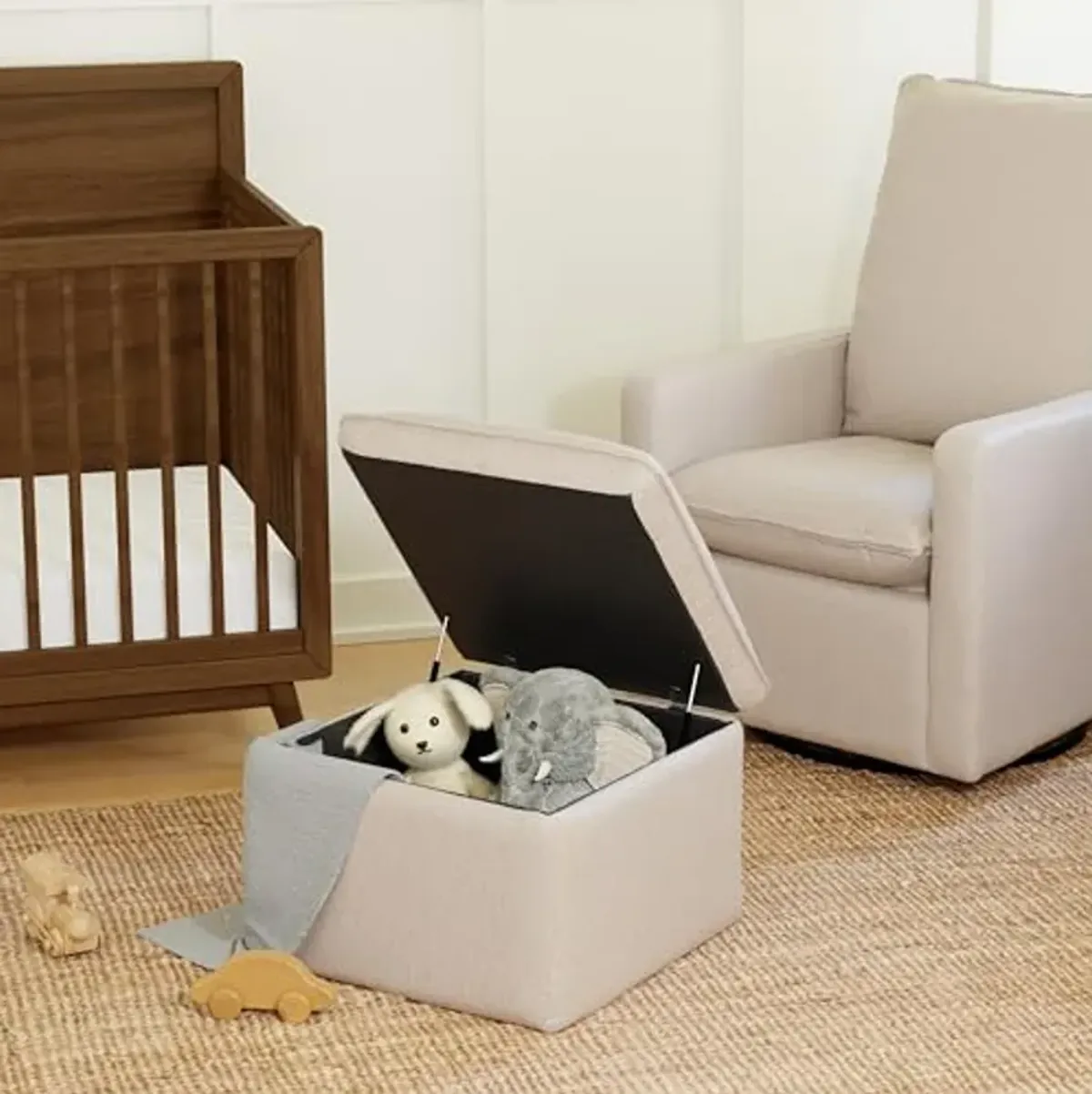 Babyletto Cali Storage Ottoman in Performance Beach Eco-Weave, Water Repellent & Stain Resistant, Greenguard Gold Certified and CertiPUR-US® Certified