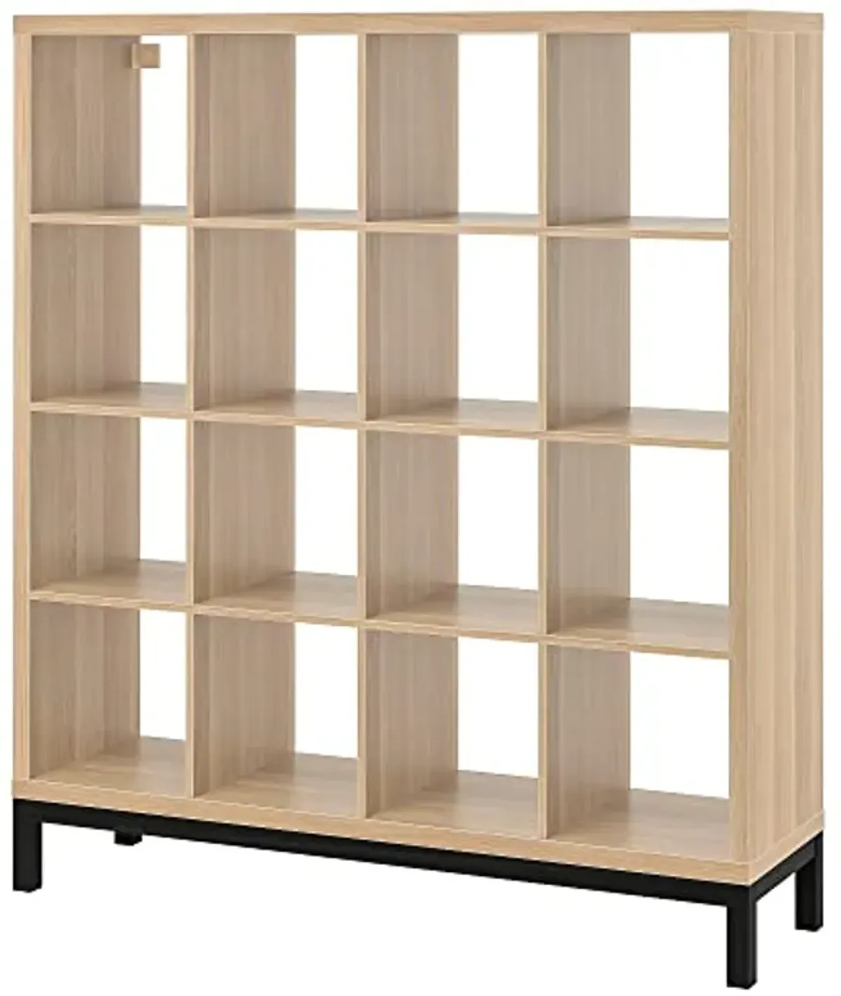 IKEA KALLAX shelving unit with underframe, 147x164 cm, white stained oak effect/black