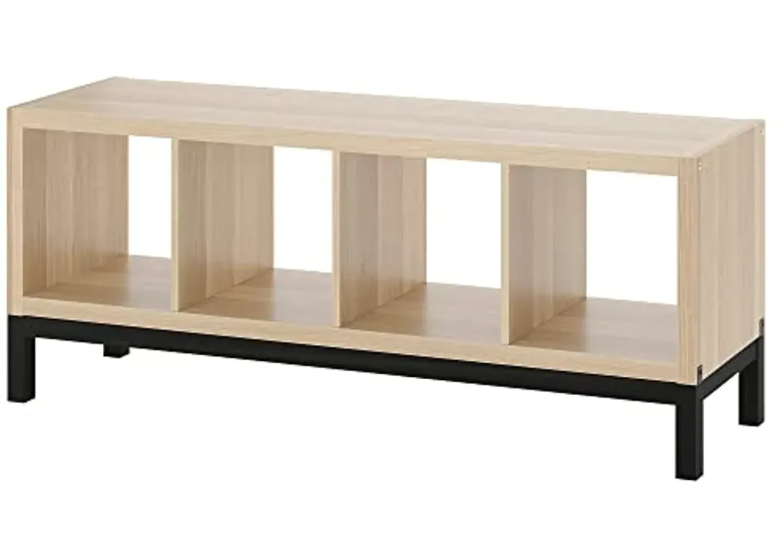 IKEA KALLAX shelving unit with underframe, 147x59 cm, white stained oak effect/black