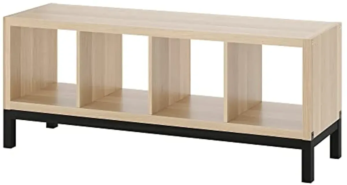 IKEA KALLAX shelving unit with underframe, 147x59 cm, white stained oak effect/black