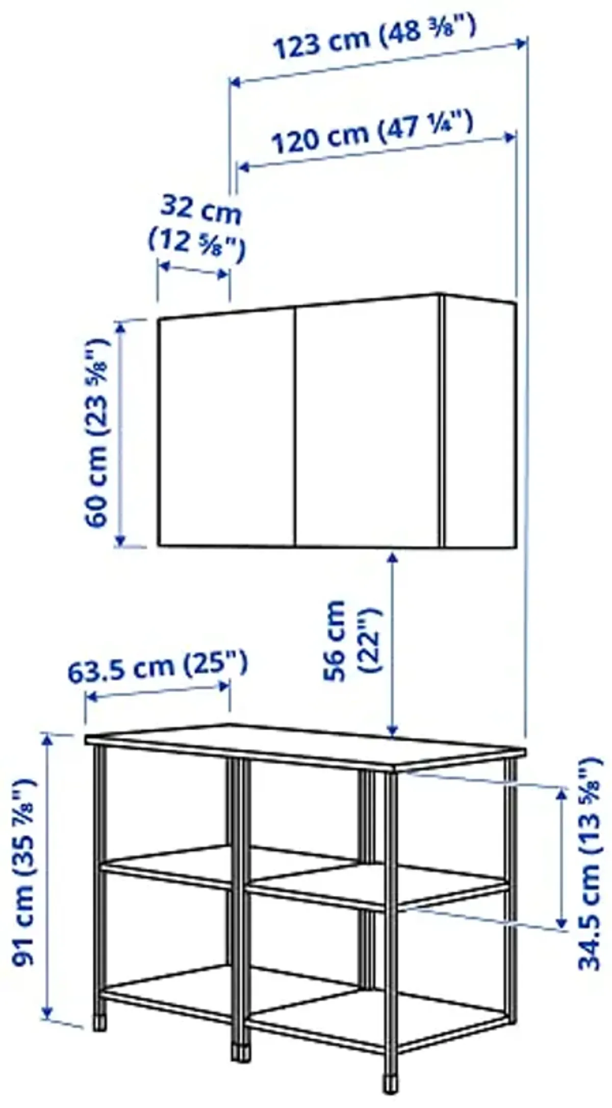 IKEA ENHET storage combination, 123x63.5x207 cm, white/grey frame