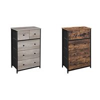SONGMICS 5 Drawers Drawer Dresser, Storage Dresser Tower, Wooden Front and Top, ULGS045G01 & Drawer Dresser, Storage Dresser Tower, Wooden Front and Top, Brown and Black ULGS45H