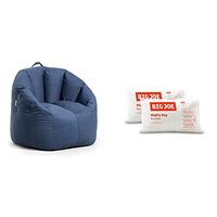 Big Joe Milano Bean Bag Chair, Denim Cobalt Lenox, 2.5ft & Bean Refill 2Pk Polystyrene Beans for Bean Bags or Crafts, 100 Liters per Bag