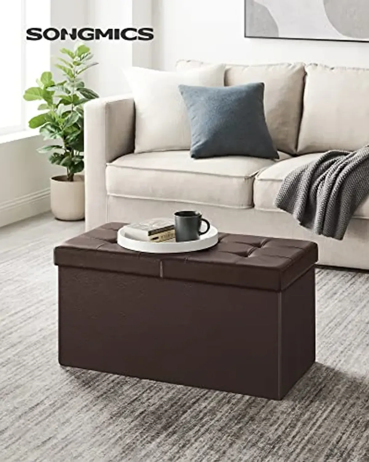 SONGMICS Storage Ottomans (30 Inches, 43 Inches) - Folding Bench Chests, Footstools, Faux Leather