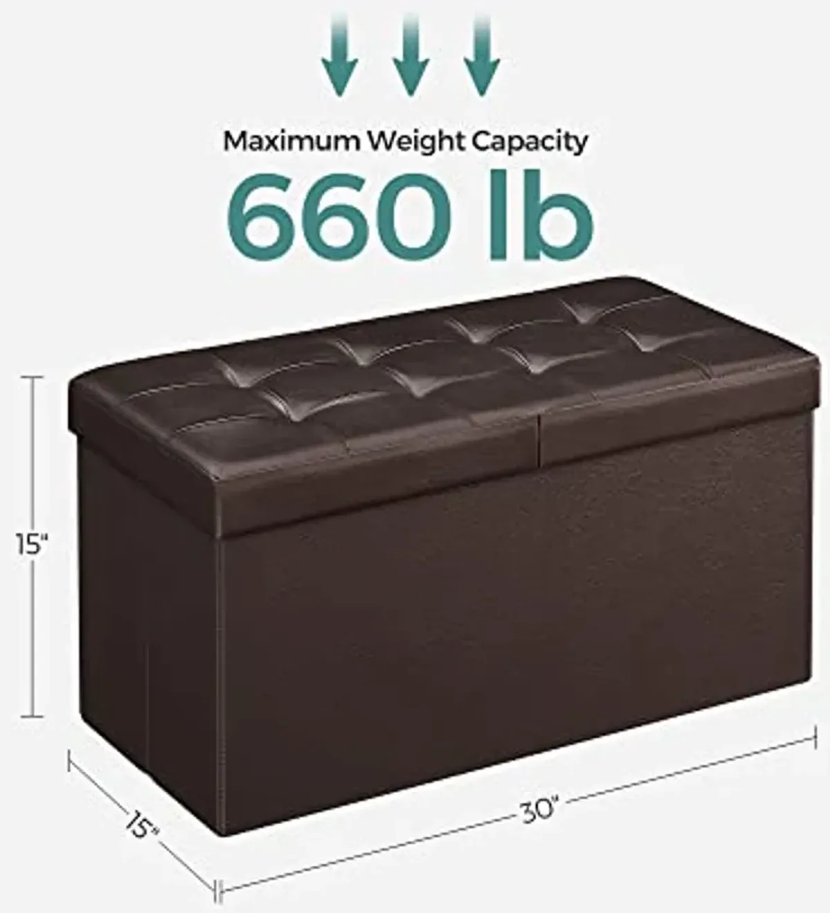 SONGMICS Storage Ottomans (30 Inches, 43 Inches) - Folding Bench Chests, Footstools, Faux Leather