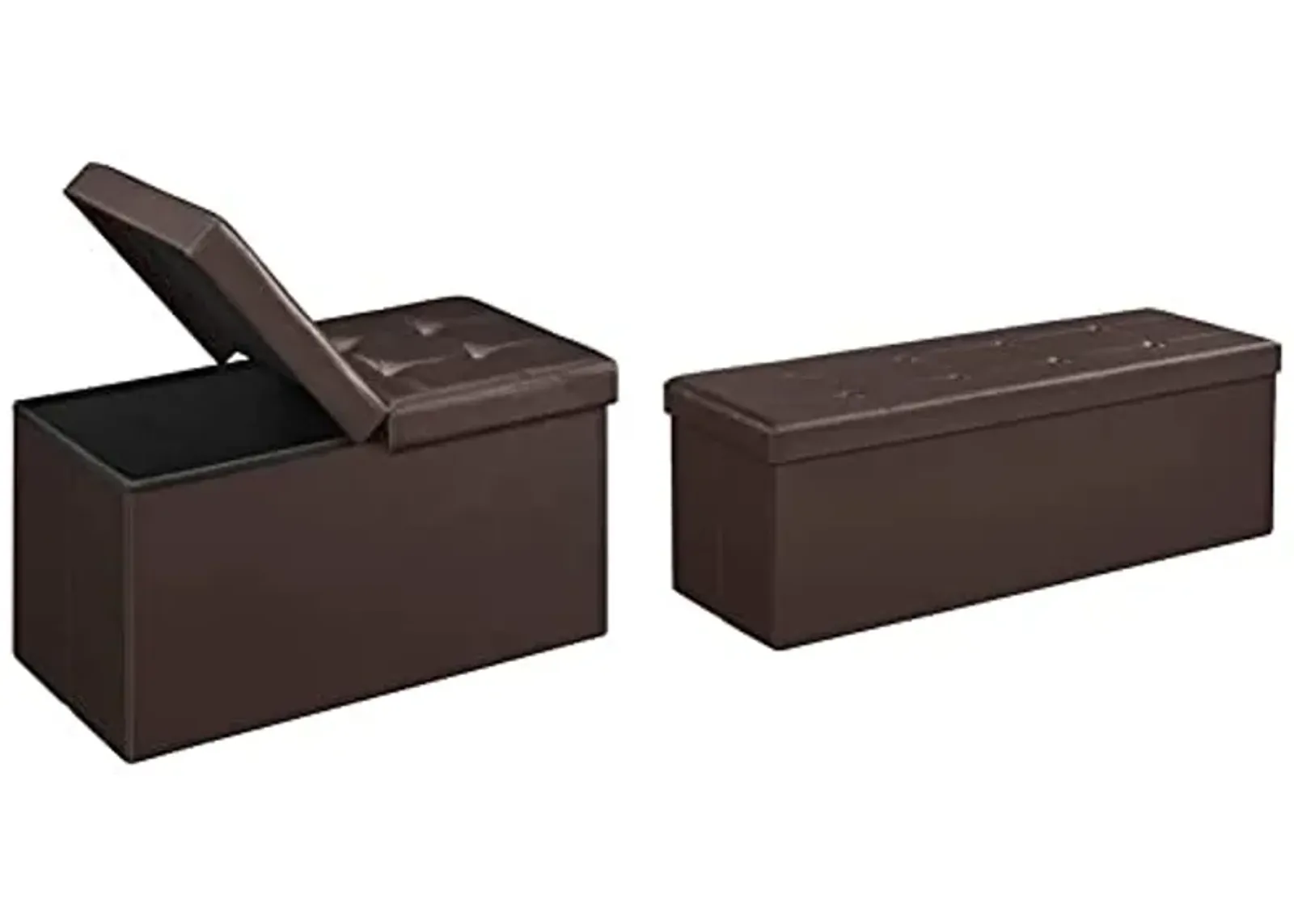 SONGMICS Storage Ottomans (30 Inches, 43 Inches) - Folding Bench Chests, Footstools, Faux Leather