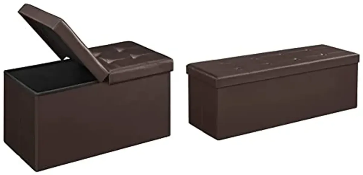 SONGMICS Storage Ottomans (30 Inches, 43 Inches) - Folding Bench Chests, Footstools, Faux Leather