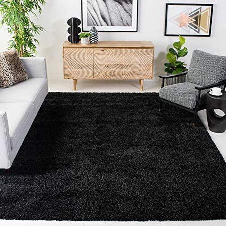 Safavieh California Premium Shag Collection 8'x10' Black SG151 Non-Shedding Living Room Bedroom Dining Room Entryway Plush 2-inch Thick Area Rug & Padding Collection 8 feet by 10 feet 8'x10' PAD110