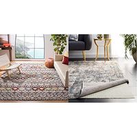 Safavieh Amsterdam Collection 8'x10' Light Grey/Multi AMS108G Moroccan Boho Non-Shedding Living Room Bedroom Dining Home Office & Padding Collection 8 feet by 10 feet 8'x10' PAD121 White Area Rug