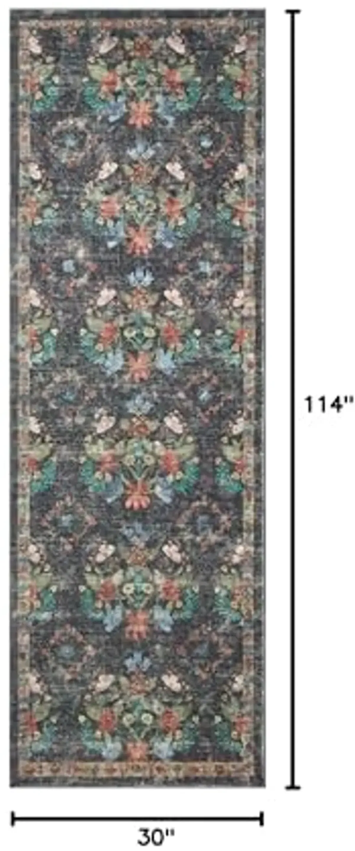 Loloi Rifle Paper Co. x Courtyard Charcoal 2'-6" x 9'-6" Runner Rug