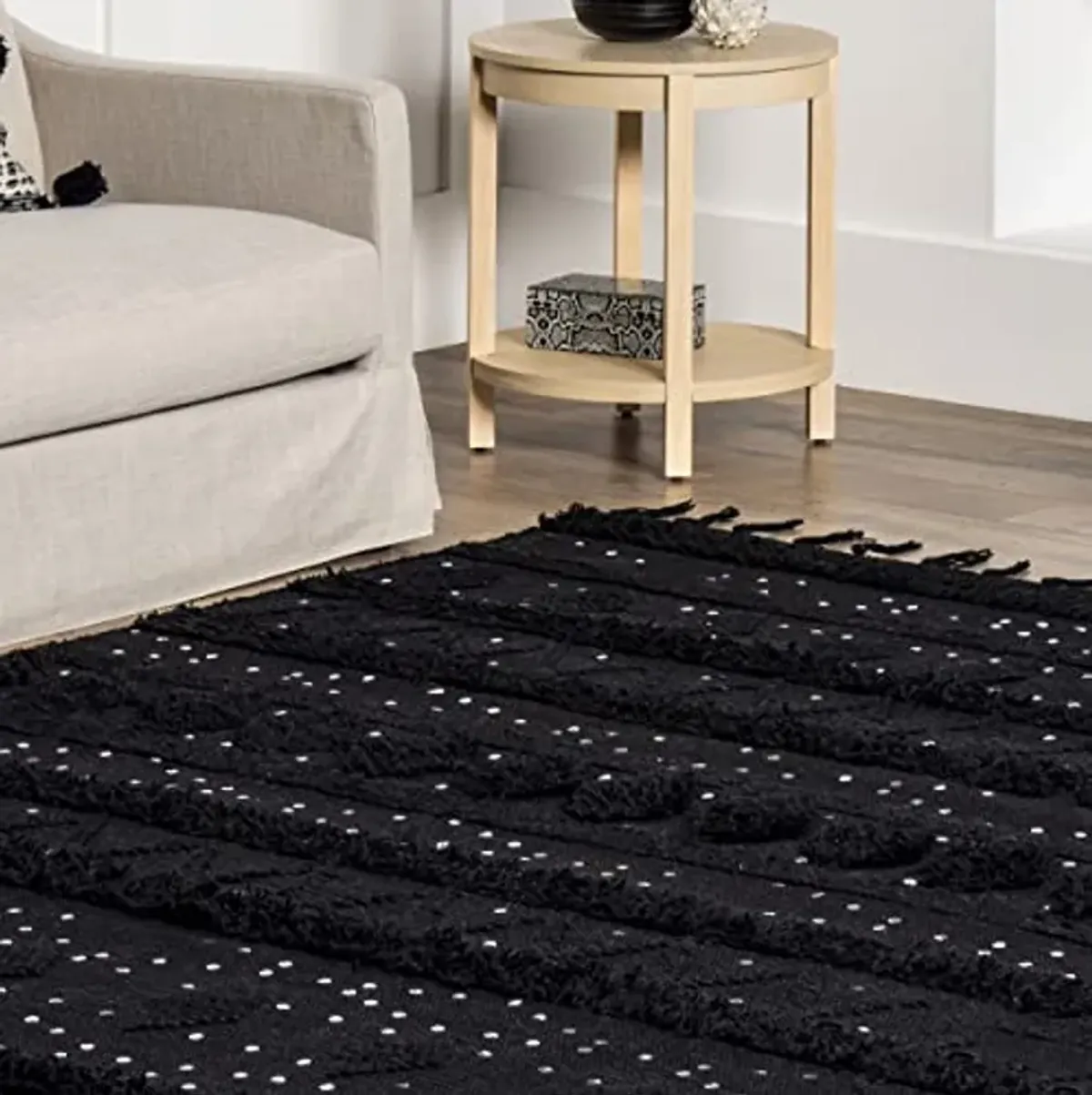 Rugs USA x Arvin Olano Chandy Textured Wool Area Rug, 6x9, Black