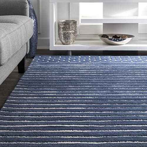 Rugs USA x Arvin Olano Mandia Striped Wool Area Rug, 4' Round, Navy