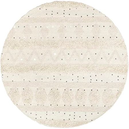 Rugs USA x Arvin Olano Chandy Textured Wool Area Rug, 5' Round, Ivory