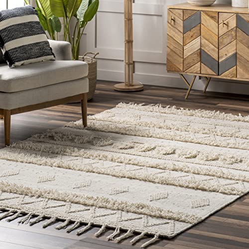 Rugs USA x Arvin Olano Chandy Textured Wool Area Rug, 8' Round, Ivory