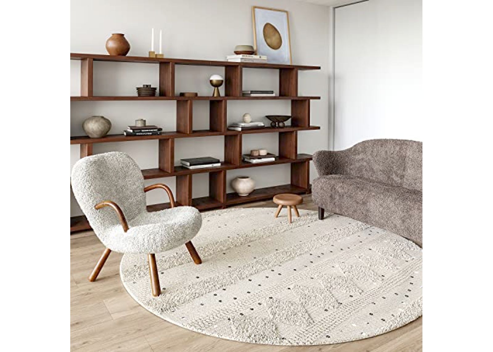 Rugs USA x Arvin Olano Chandy Textured Wool Area Rug, 8' Round, Ivory