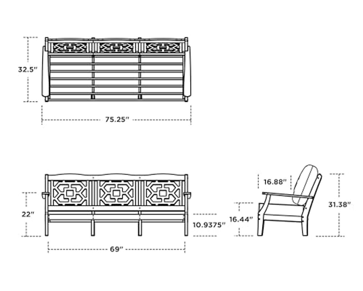 MARTHA STEWART MS4713-GY152939 Chinoiserie Deep Seating Sofa, Slate Grey/Natural Linen