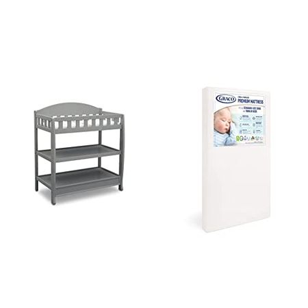 Delta Children Infant Changing Table with Pad, Grey & Graco Premium Foam Crib & Toddler Mattress – GREENGUARD Gold Certified, CertiPUR-US Certified Foam, Machine Washable, Water