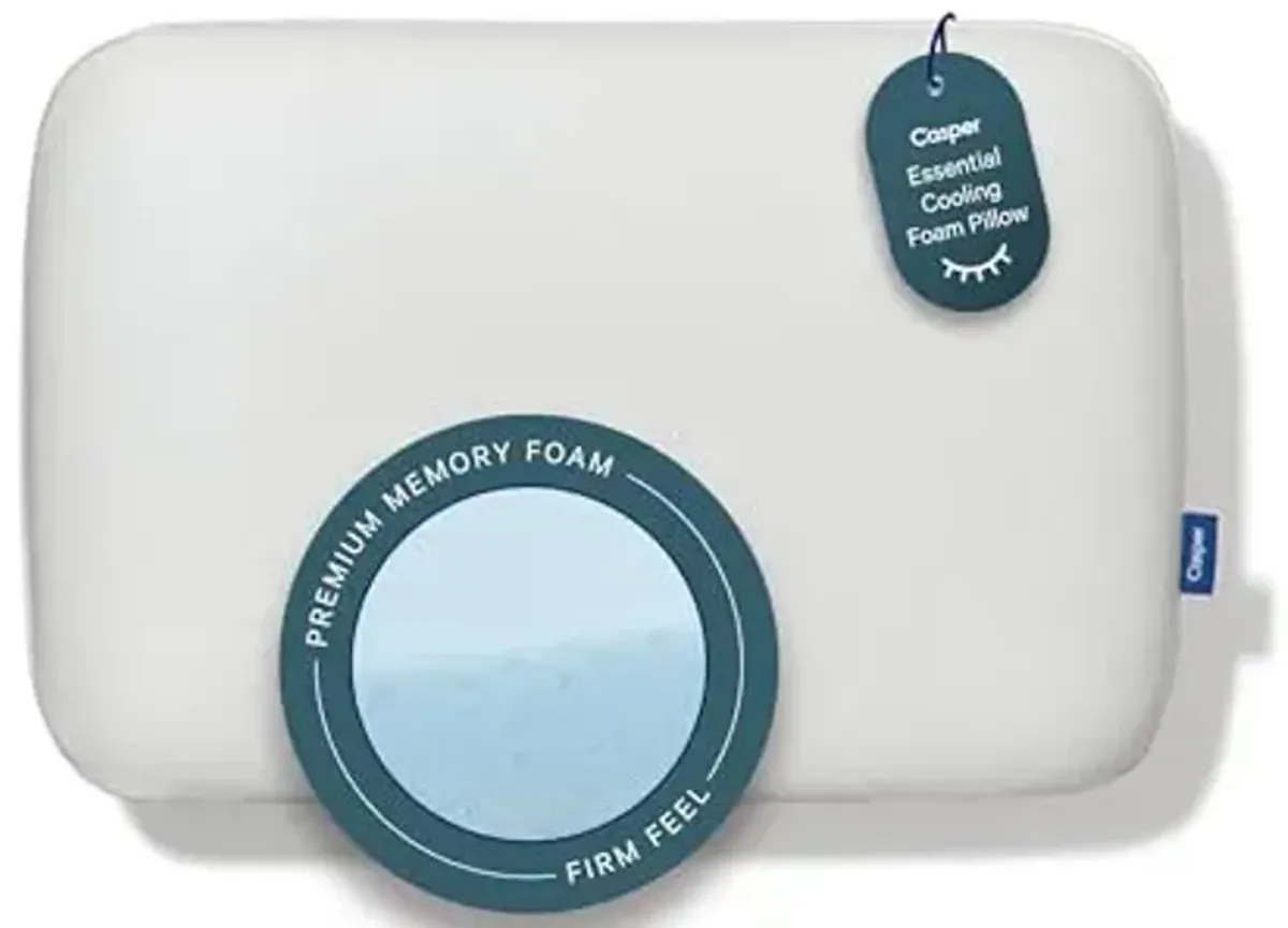Casper Sleep Essential Cooling Foam Pillow, Standard Size – Firm Memory Foam with Cooling Cover, Supports Side Sleepers, Breathable & Pressure-Relieving