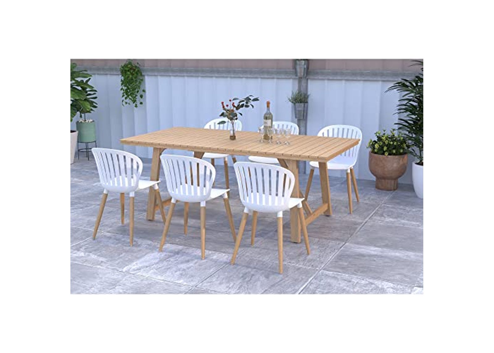 Amazonia Branford 7pc FSC Certified Teak Outdoor Patio Dining Set Sidechairs