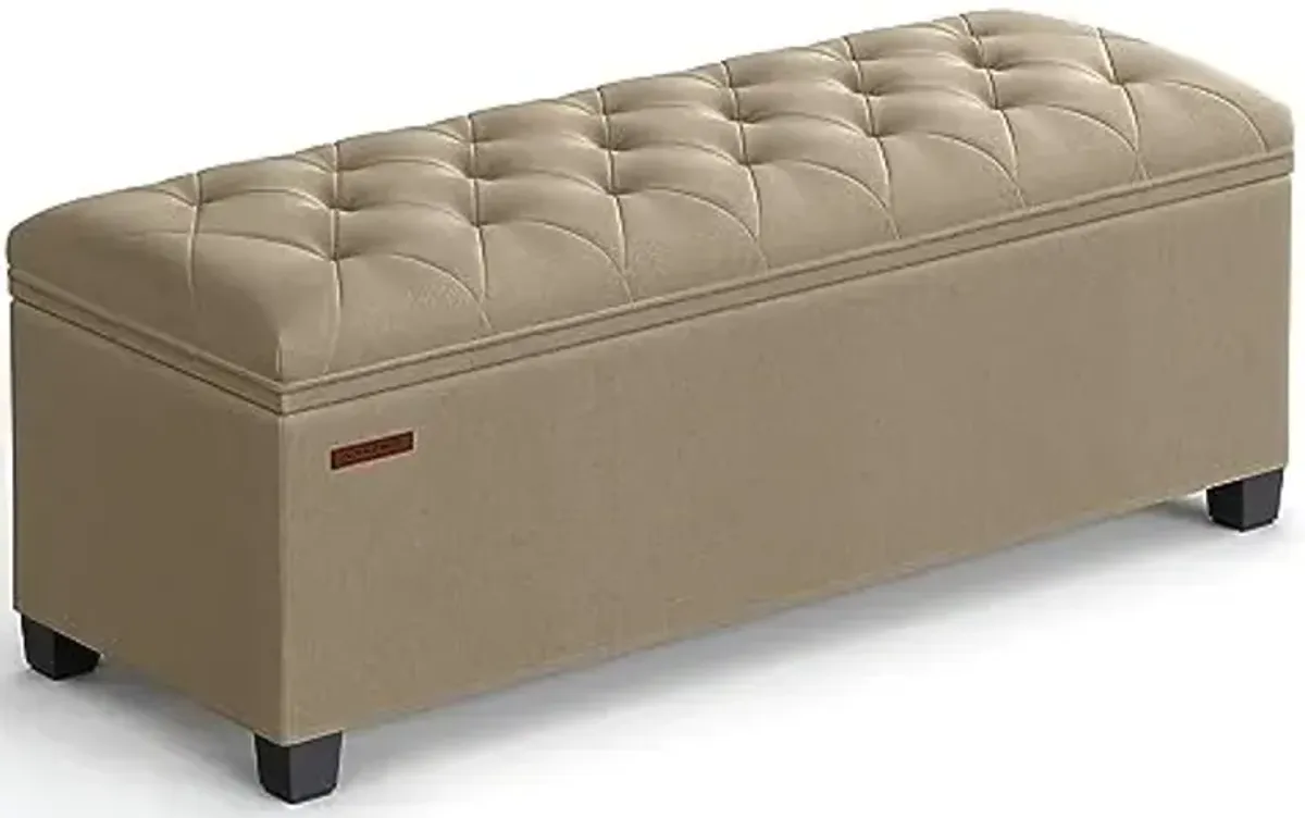 SONGMICS Storage Ottoman Bench, Foot Rest with Legs, 15.7 x 43.3 x 15.7 Inches, End of Bed Bench, Storage Chest, Load up to 660 lb, for Living Room, Bedroom, Entryway, Camel Brown ULSF088R01