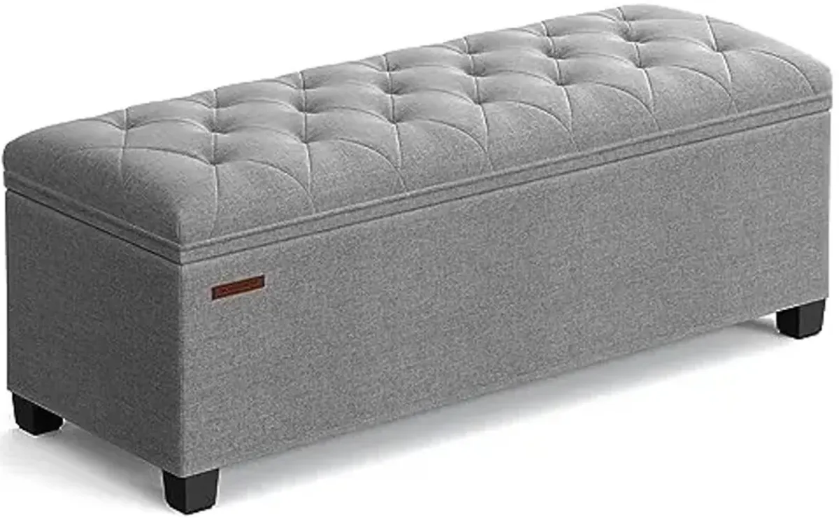 SONGMICS Storage Ottoman Bench, Foot Rest with Legs, 15.7 x 43.3 x 15.7 Inches, End of Bed Bench, Storage Chest, Load up to 660 lb, for Living Room, Bedroom, Entryway, Light Gray ULSF088G02