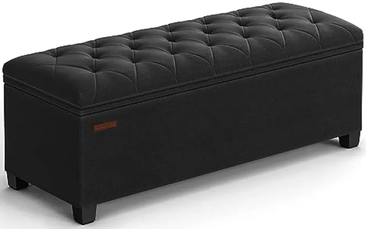 SONGMICS Storage Ottoman Bench, Foot Rest with Legs, 15.7 x 43.3 x 15.7 Inches, End of Bed Bench, Storage Chest, Load up to 660 lb, for Living Room, Bedroom, Entryway, Ink Black ULSF088B01