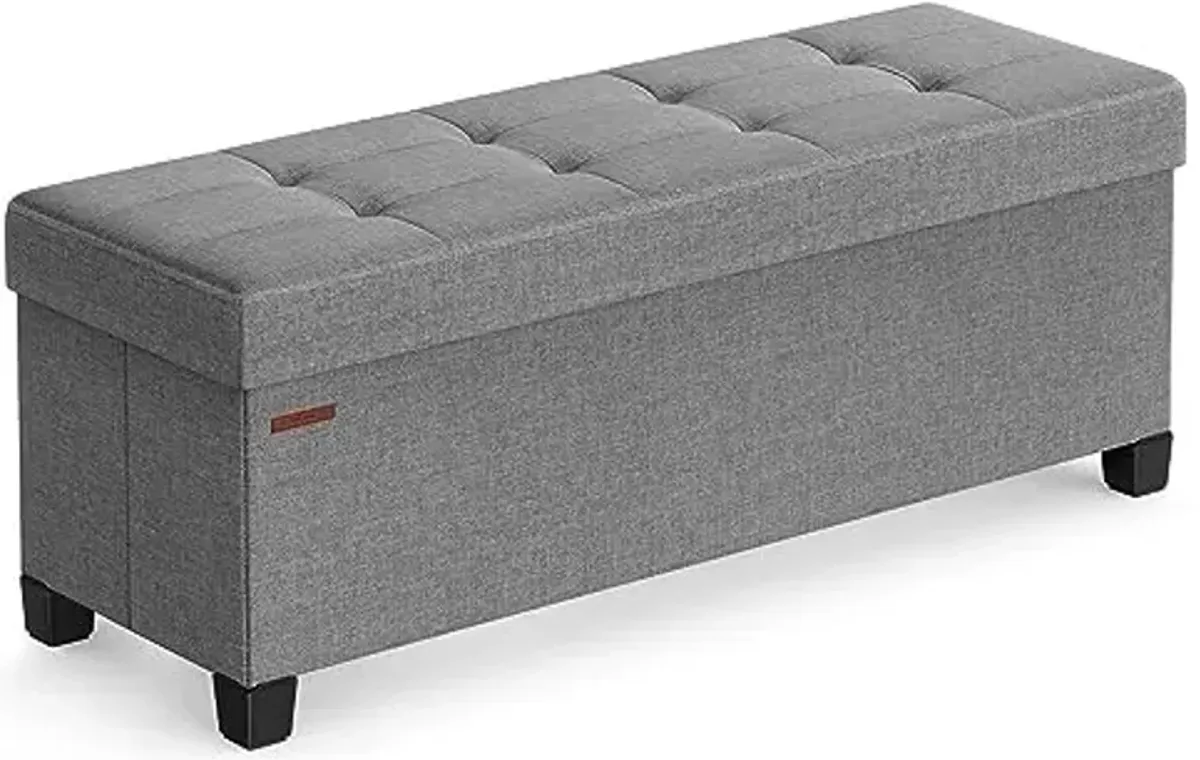SONGMICS Storage Ottoman Bench, Foldable Foot Rest with Legs, 15 x 43 x 15.7 Inches, End of Bed Bench, Storage Chest, Load up to 660 lb, for Living Room, Bedroom, Entryway, Dove Gray ULSF018G02