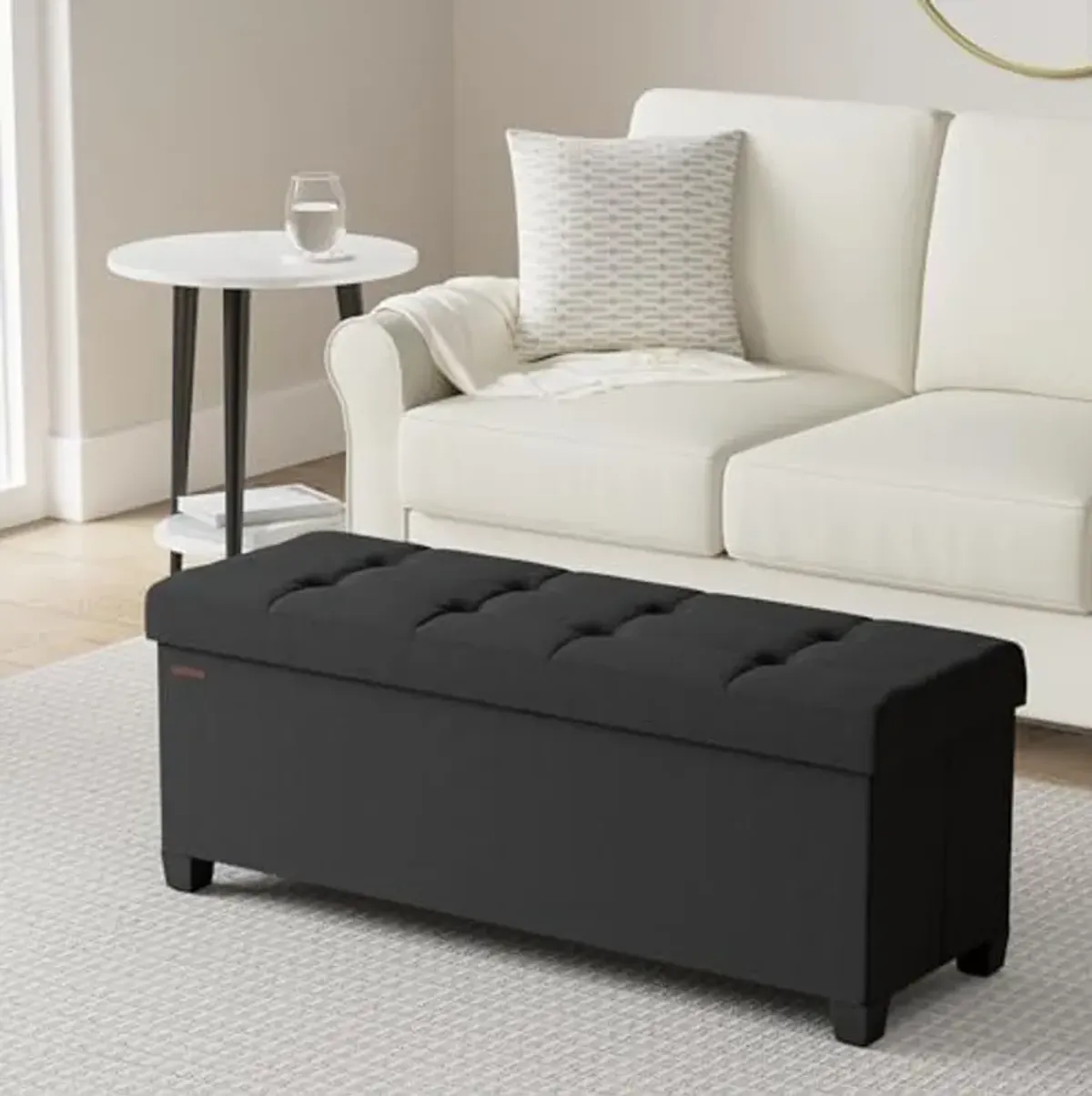 SONGMICS Storage Ottoman Bench, Foldable Foot Rest with Legs, 15 x 43 x 15.7 Inches, End of Bed Bench, Storage Chest, Load up to 660 lb, for Living Room, Bedroom, Entryway, Ink Black ULSF018B01