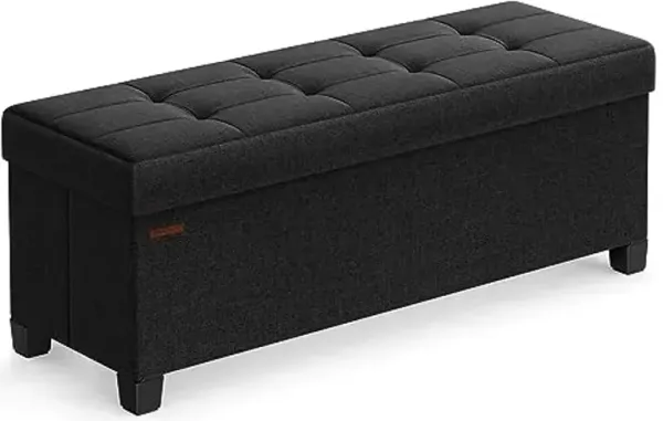 SONGMICS Storage Ottoman Bench, Foldable Foot Rest with Legs, 15 x 43 x 15.7 Inches, End of Bed Bench, Storage Chest, Load up to 660 lb, for Living Room, Bedroom, Entryway, Ink Black ULSF018B01