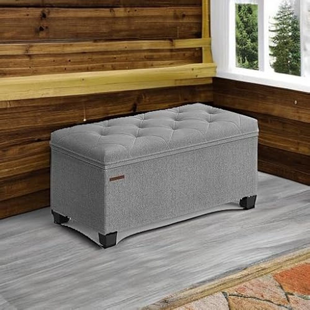 SONGMICS Storage Ottoman Bench, Foot Rest with Legs, 15.7 x 30 x 15.7 Inches, End of Bed Bench, Storage Chest, Load up to 660 lb, for Living Room, Bedroom, Entryway, Light Grey ULSF068G02