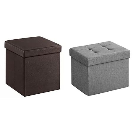 SONGMICS Folding Storage Ottoman, Cube Footrest, 15 x 15 x 15 Inches, Brown ULSF10B Folding Storage Ottoman, Storage Bench, Cube Footrest, 12.2 x 16.1 x 12.2 Inches, Light Gray ULSF102G02
