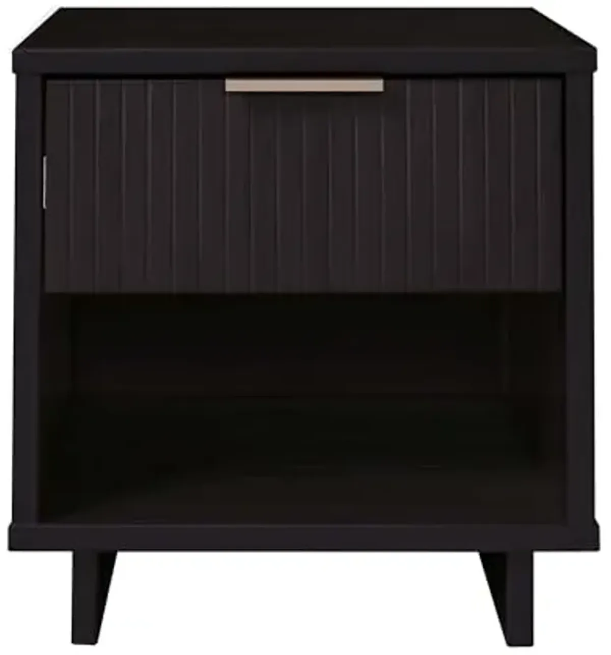 Manhattan Comfort Granville Modern Nightstand 1.0 with 1 Full Extension Drawer, Textured Ribbed Lines Design with Gold Accent, Bedside or End Table for Bedroom or Living Room, Black