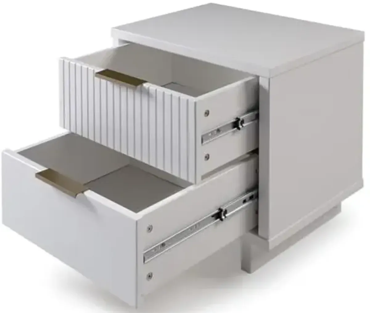 Manhattan Comfort Granville Modern Fluted Nightstand 2.0 with 2 Full Extension Drawers, Sled Legs, and Gold Accent Metal Handle, Bedside End Table for Bedroom or Living Room in White