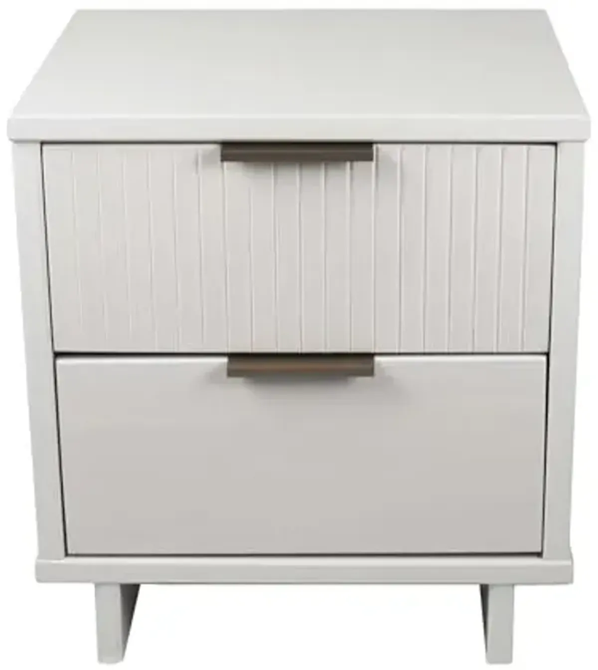 Manhattan Comfort Granville Modern Fluted Nightstand 2.0 with 2 Full Extension Drawers, Sled Legs, and Gold Accent Metal Handle, Bedside End Table for Bedroom or Living Room in White