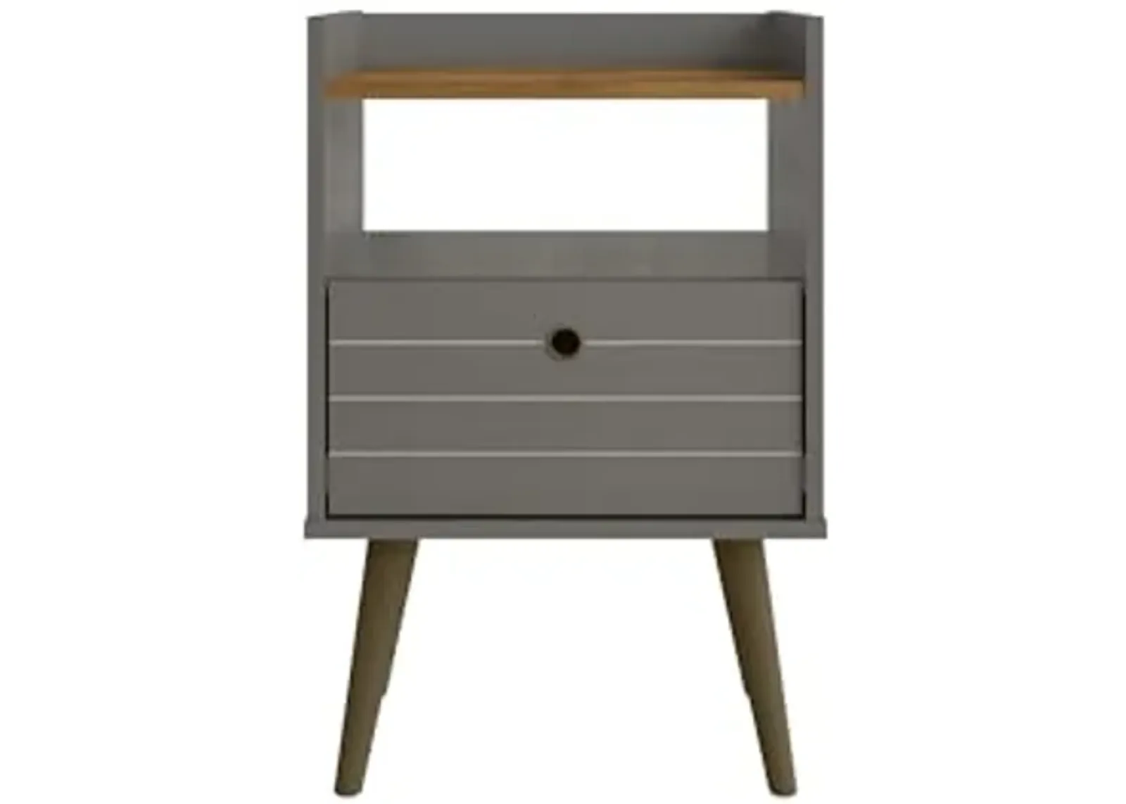 Manhattan Comfort Bogart Mid Century Modern Nightstand with Open Shelf and Drawer, Accent Bedside or End Table for Bedroom or Living Room, Grey