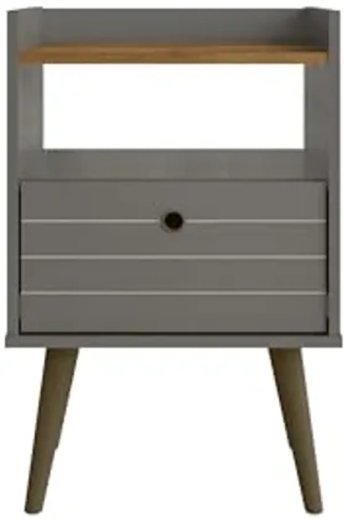 Manhattan Comfort Bogart Mid Century Modern Nightstand with Open Shelf and Drawer, Accent Bedside or End Table for Bedroom or Living Room, Grey